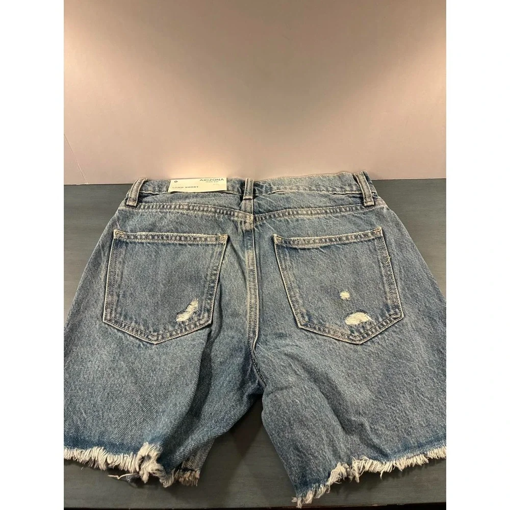 Arizona Jean Co Womens Size 0‎ Distressed Denim Shorts Mid-Rise Long 5